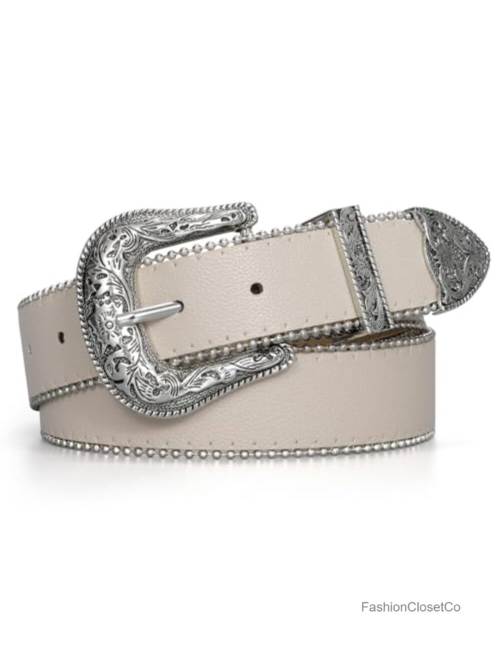 Women's Western Belt Faux Leather Beaded Cowgirl Buckle for Jeans